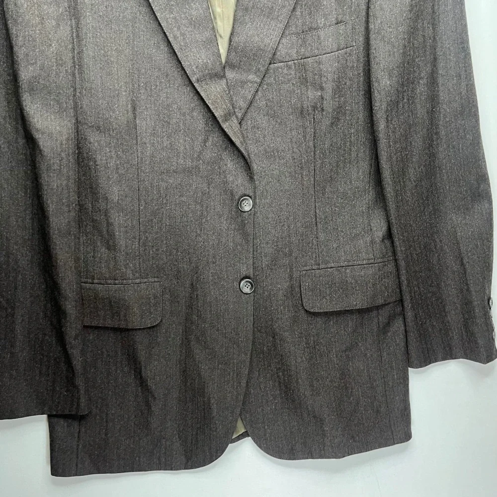 Vintage Chaps Ralph Lauren Mens Virgin Wool Blazer Brown Herringbone Made USA